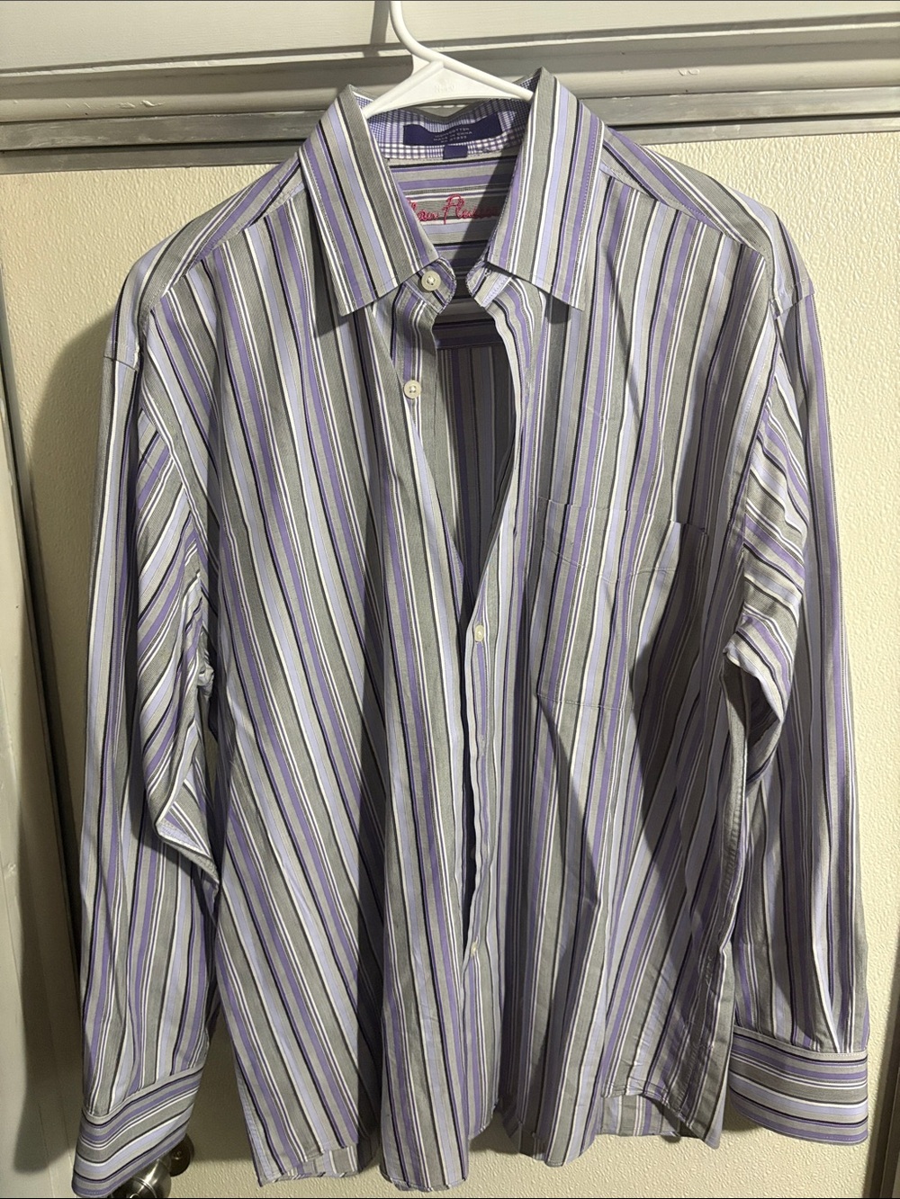 Alan Flusser Lavender and White Striped Dress Shirt